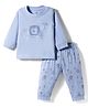 Zero Interlock Knit Full Sleeves Night Suit With Animal Print - Light Blue