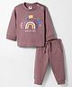 Zero Interlock Knit Full Sleeves T-Shirt & Lounge Pant Set with Vehicle Graphic - Brown