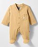 Mini Taurus Interlock Knit Full Sleeves Footed Sleepsuit With Stripes - Mustard