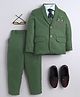 BT DEZINES Cotton Blend Woven Full Sleeves Solid 4 Piece Party Suit With Tie Set - Dark Green