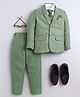 BT DEZINES Cotton Blend Woven Full Sleeves Solid 4 Piece Party Suit Set With Tie - Light Green