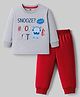 Zero Interlock Knit Full Sleeves T-Shirt & Joggers Set with Snooze Not Yet Text Print - Grey & Red