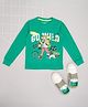 Pantaloons Junior Cotton Knit Full Sleeves Go Wild Text Printed Tee - Green