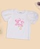 Pantaloons Junior Cotton Knit Half Puffed Sleeves Flower Appliqued Tee - White