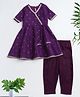 The Magic Wand Woven Three Fourth Sleeves Floral Embroidered & Sequins Embellished Kurti & Pants Set - Purple