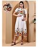 Moms Maternity Cotton Woven Half Sleeves Leaves Printed Maternity Dress With Concealed Front Zipper Nursing Access - Off White