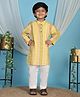 P-MARK Cotton Woven Full Sleeves Threadwork Detailed Kurta Pyjama Set - Yellow