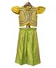 Twisha Brocade Woven Cap Sleeves Mirror Work Detailed Top & Palazzo Set - Yellow & Lime Green