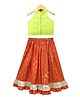Twisha Chanderi Woven Sleeveless Solid Top With Lehenga - Limegreen & Orange