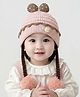 Ziory Wool Bow Applique & Pom Pom Detailed Braided Cap - Pink - Circumference 46 - 50 Cm