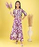 ISHTI Modal Woven Half Puffed Sleeves Abstract Printed Smocked Top & Coordinating Flared Pant Set - Purple