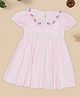 Pantaloons Baby Cotton Woven Half Sleeves Gingham Checked & Floral Embroidered Dress - Pink