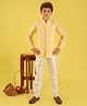 ISHTI Jacquard Woven Full Sleeves Floral Embroidered Sherwani Pyjama Set - Yellow