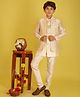 ISHTI Jacquard Woven Solid Kurta & Pyjama With Full Sleeves Ethnic Embroidered Jacket Set - Cream