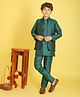 ISHTI Jacquard Woven Solid Kurta & Pyjama With Full Sleeves Ethnic Embroidered Jacket Set - Rama Green