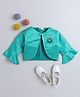 The Magic Wand Woven Three Fourth Bell Sleeves Floral Applique Detailed Jacket - Sea Green