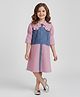 The Magic Wand Cotton Woven Three Fourth Puffed Sleeves Colour Blocked Shirt Style Dress - Pink