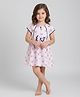 The Magic Wand Cotton Woven Half Sleeves Floral Printed Bow Applique Detailed Dress - Pink