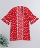 The Magic Wand Cotton Woven Three Fourth Sleeves Floral Printed Lace Detailed Long Jacket - Red