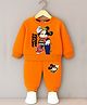 KUCHIPOO Cotton Blend Knit Mickey Mouse Featuring Full Sleeves Character Printed Light Winter Sweatshirt & Joggers Set - Orange