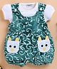 Wonderchild Owl Applique Detailed Romper With Half Sleeves Tee - White & Green Batik
