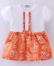 Wonderchild Half Puffed Sleeves Abstract Printed Knee Length Dress   - White & Orange