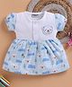 Wonderchild Half Puffed Sleeves Bear Applique Detailed Knee Length Dress - White & Blue