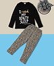 RAINE AND JAINE Cotton Knit Full Sleeves I Need My Beauty Sleep Text Printed Nightsuit Set - Black & Brown
