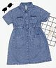 Pantaloons Junior Cotton Woven Half Sleeves Washed Denim Dress - Blue