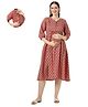 Mom for sure by Ketki Dalal Cotton Blend Woven Three Fourth Sleeves Abstract Printed Dress With Side Zipper Nursing Access - Red
