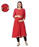 Mom for sure by Ketki Dalal Rayon Woven Three Fourth Sleeves Mirror & Thread Work Detailed Maternity Kurti With Horizontal Zipper Nursing Access - Red