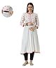 Mom for sure by Ketki Dalal Rayon Woven Three Fourth Sleeves Mirror & Thread Work Detailed Maternity Kurti With Horizontal Zipper Nursing Access - White