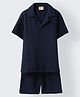 Spunkies Cotton Knit Half Sleeves Textured Shirt & Shorts Set - Navy Blue
