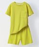 Spunkies Cotton Knit Half Sleeves Textured Tee & Shorts Set - Green