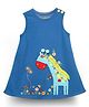 Spunkies Cotton Woven Sleeveless Animal Patch Detailed Dress - Blue