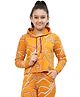 Spunkies Cotton Knit Full Sleeves Heart & Star Printed Light Winter Hoodie - Orange