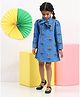 Spunkies Cotton Woven Full Sleeves Bunny Face Printed Bow Applique Detailed Dress - Blue