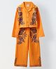 Spunkies Cotton Knit Full Sleeves Abstract Embroidered Shirt Style Top & Pant Set - Orange