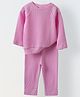 Spunkies Cotton Knit Full Sleeves Solid Tee & Pant Set - Lavender