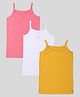 Kiddopanti Cotton Knit Pack Of 3 Sleeveless Solid Camisoles - Mustard Neon Pink & White