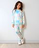 Anthrilo Fleece Knit Full Sleeves Floral Printed Winter Sweatshirt & Coordinating Joggers Set - Aqua Blue