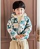 Babymoon Woven Full Sleeves Dinosaur Printed Winter Hooded Padded Jacket  - Green