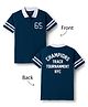 Kookie Kids Cotton Knit Half Sleeves Polo T-Shirt with Front & Back Text Graphic - Navy Blue