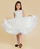 Creative Kids Satin Woven Sleeveless Floral Designed Pearls Embellished Layered Dress - White