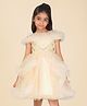 Creative Kids Satin Woven Cold Shoulder Sleeves Floral Sequins Embellished Ruffles Detailed Dress - Cream