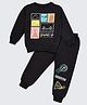Nite Flite Cotton Knit Full Sleeves Travel Theme Printed Night Suit Set - Black