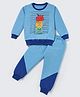 Nite Flite Cotton Knit Full Sleeves Colour Blocked & Cute Monters Printed Night Suit Set - Navy Blue