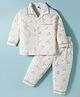 Teddy Sinker Knit Full Sleeves Co-ords Night Suit With Animal Print - White & Brown