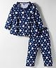 Teddy Sinker Knit Full Sleeves Co-ord Night Suit With Polka Dot & Cherry Print - Navy Blue