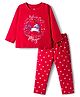 Doodle Poodle Single Jersey Knit Full Sleeves Night Suit With Unicorn Print - Red